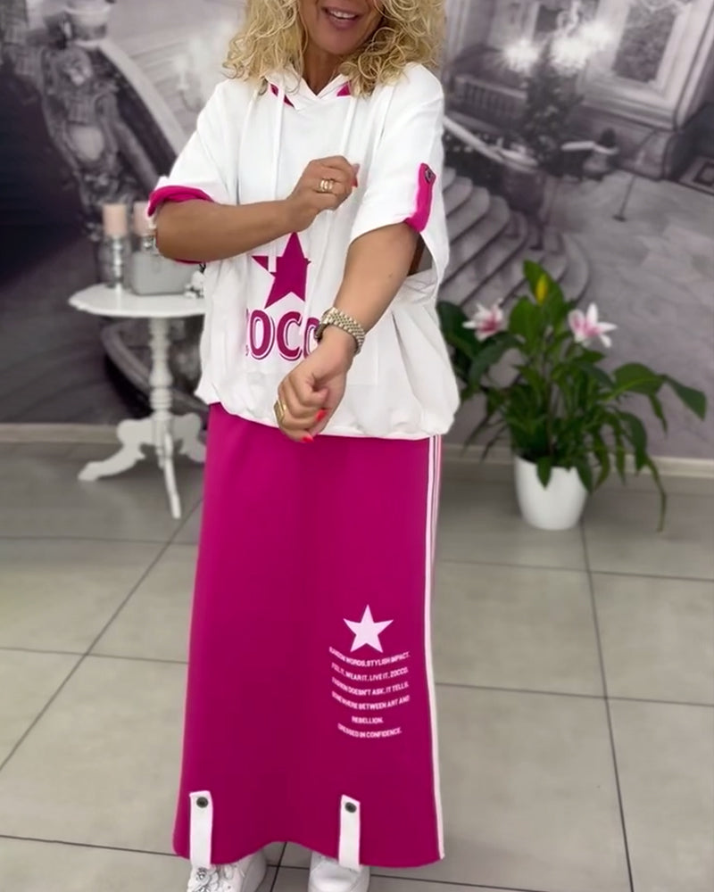 Sæt Med Hætte Snøre Printet Nederdel