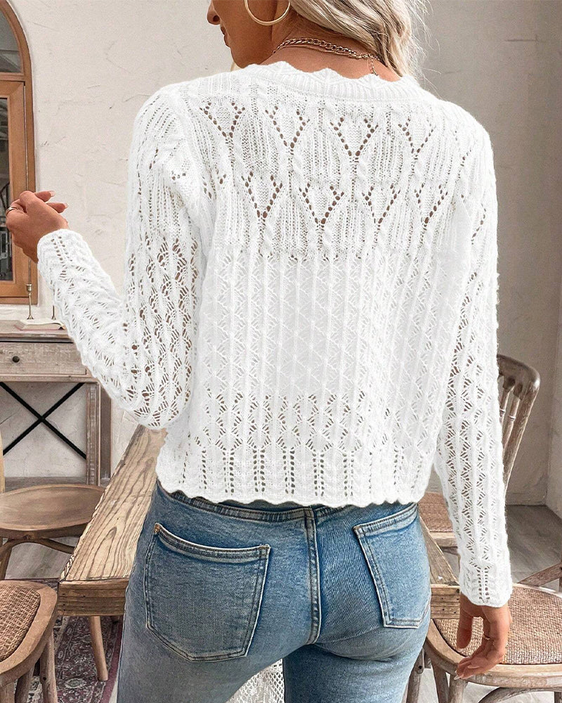 Cardigan Afslappet Rund Hals Knappet Strik