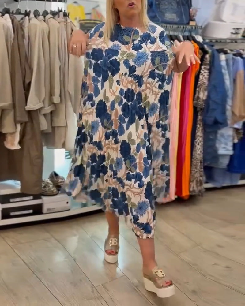 Kjole Rund Hals Blomsterprint Elegant