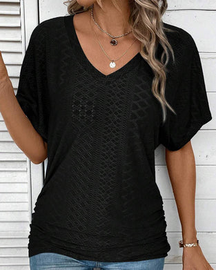 T-shirt V-hals Ensfarvet Casual