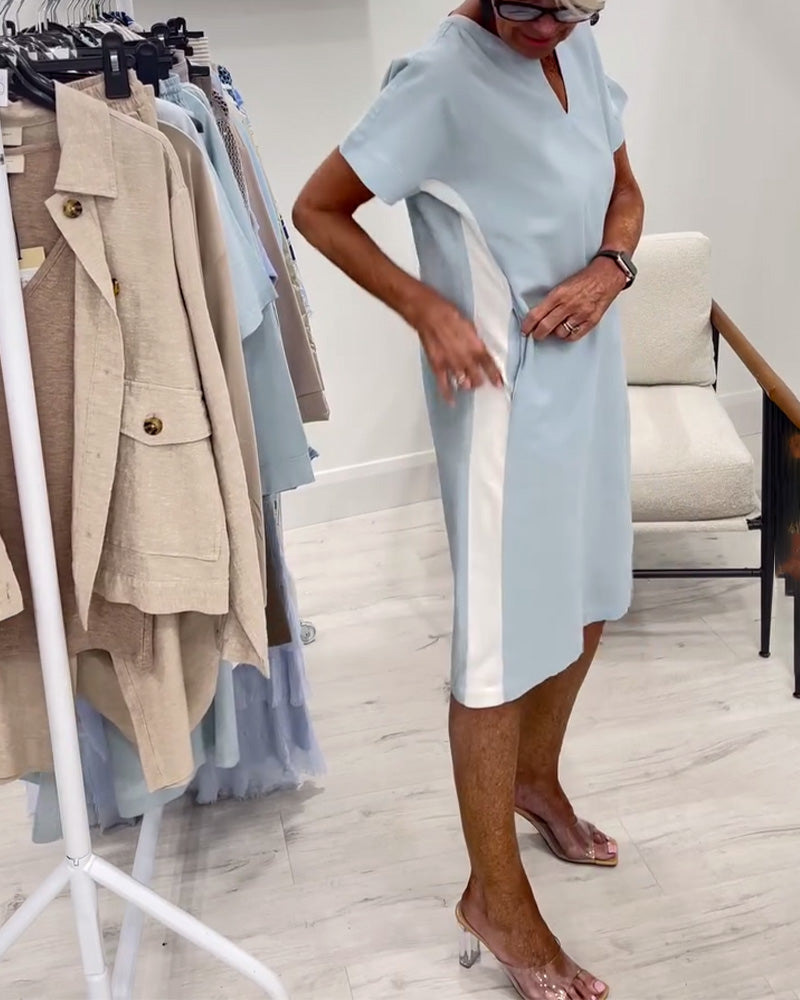 Kjole Kortærmet Kontrastfarve Lige