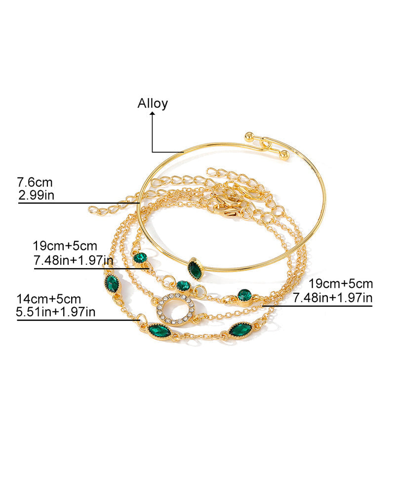 Cirkelrhombus rhinstensarmbånd (sæt med fire)