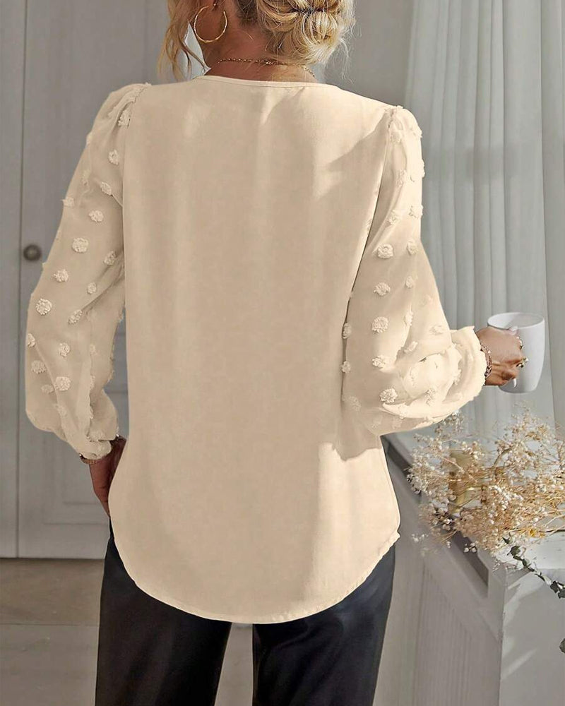 Blouse 3d-Bloem Ballonmouwen V-Hals