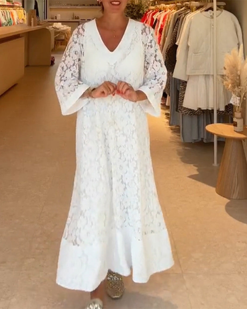 Kjole V-hals Hullet Spids Blomst Løs