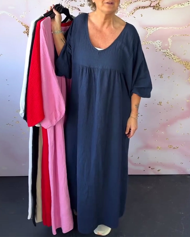 Kjole Skovstil V-Udskæring Plisseret Ensfarvet