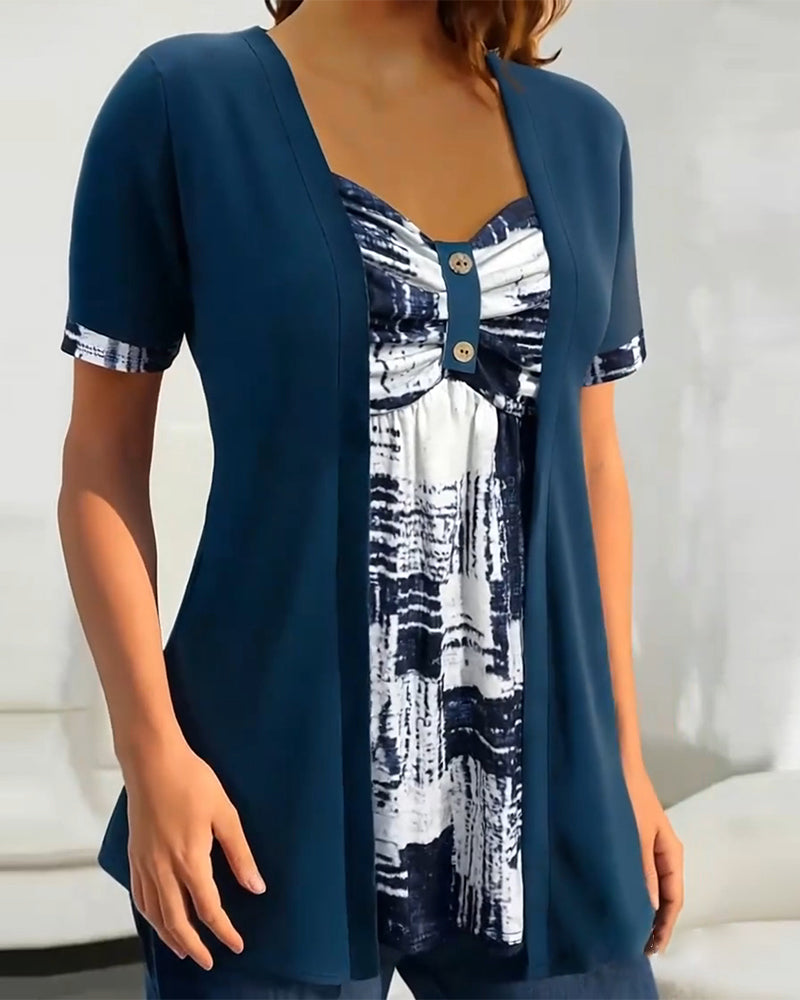 Bluse Trykt Falsk Todelt Uregelmæssig