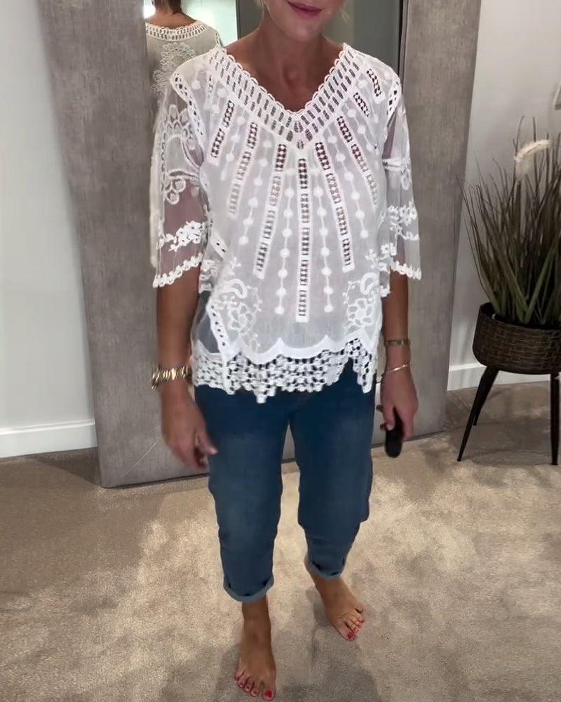 Bluse V-Hals Stilfuld