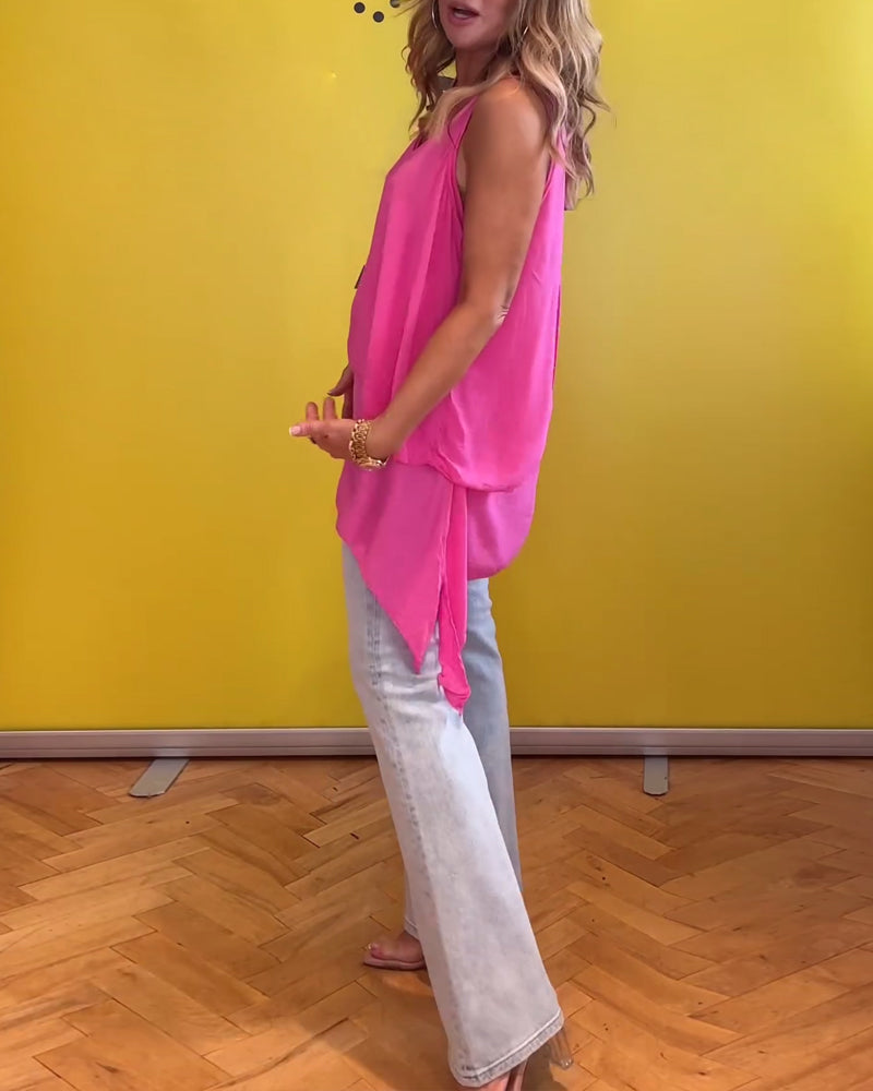 Ensfarvet top uden ærmer i to lag