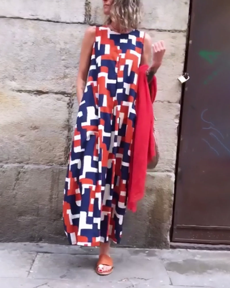 Geometrisk mønstret kjole uden ærmer