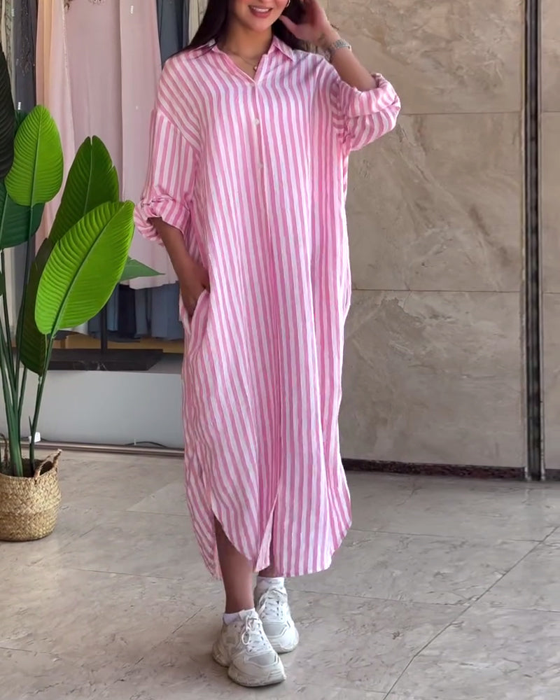 Kjole Løs Flip Stribet