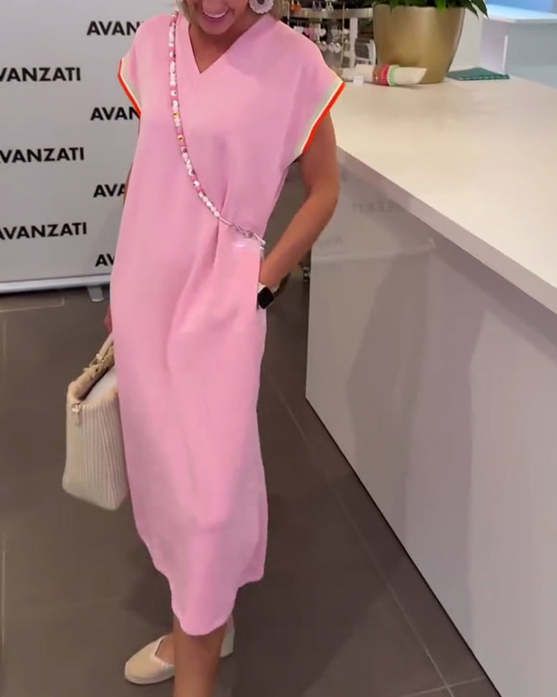 Kjole Lotusbladærmer V-Hals Afslappet Slids