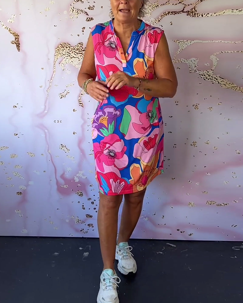 Ærmeløs kjole med blomsterprint