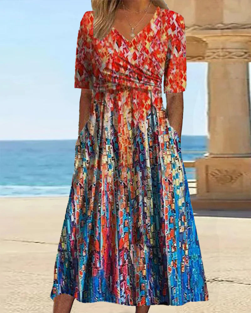 Resortkjole med V-hals og lommer