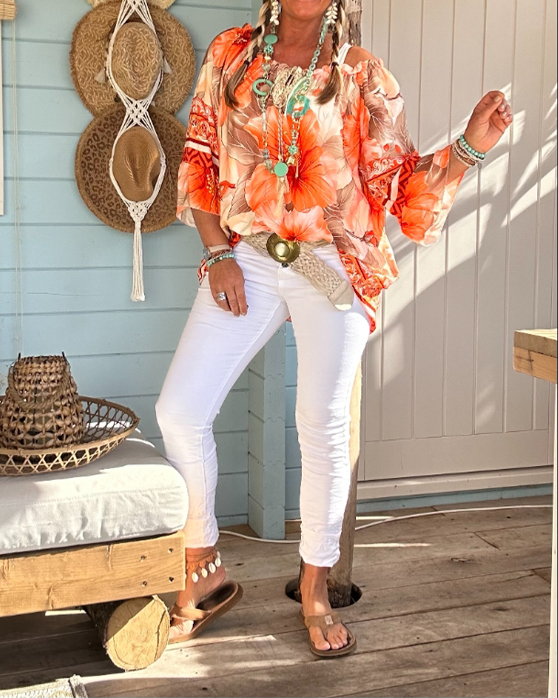 Bluse Off-Shoulder Resortprint