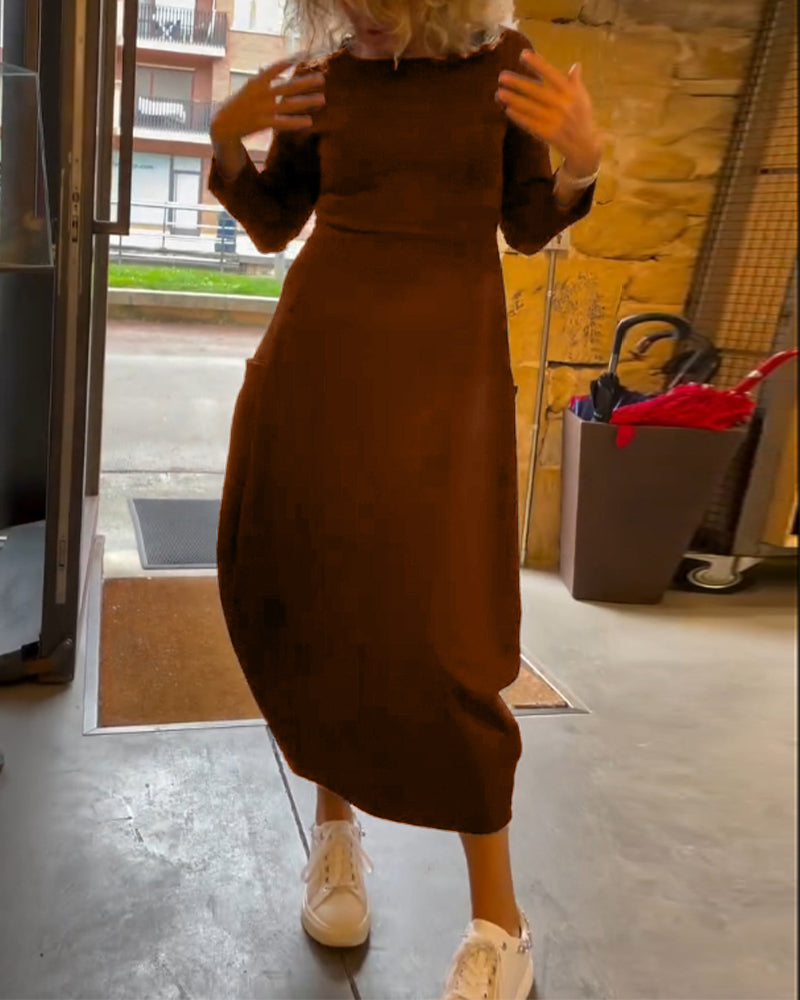 Langærmet sort kjole med lommer