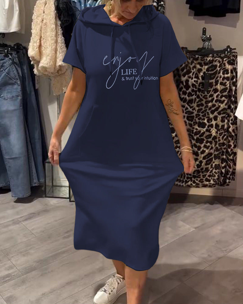 Kjole Med Hætte Afslappet Snørebånd