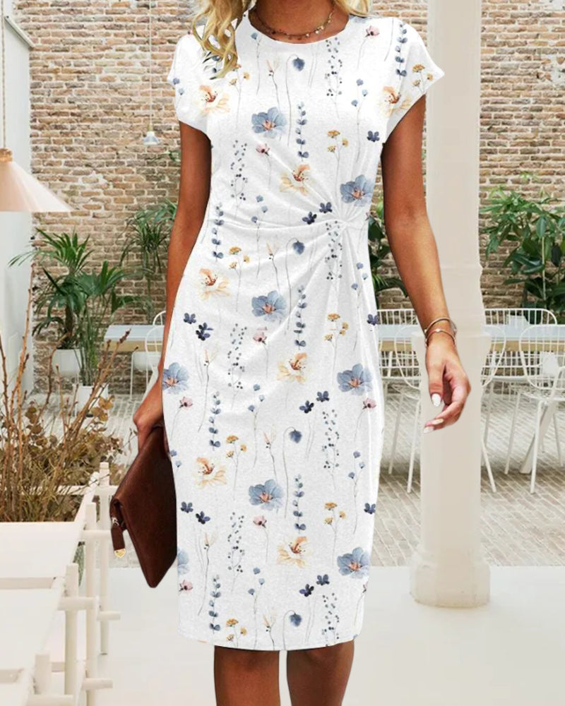 Blomsterprint kjole med korte ærmer
