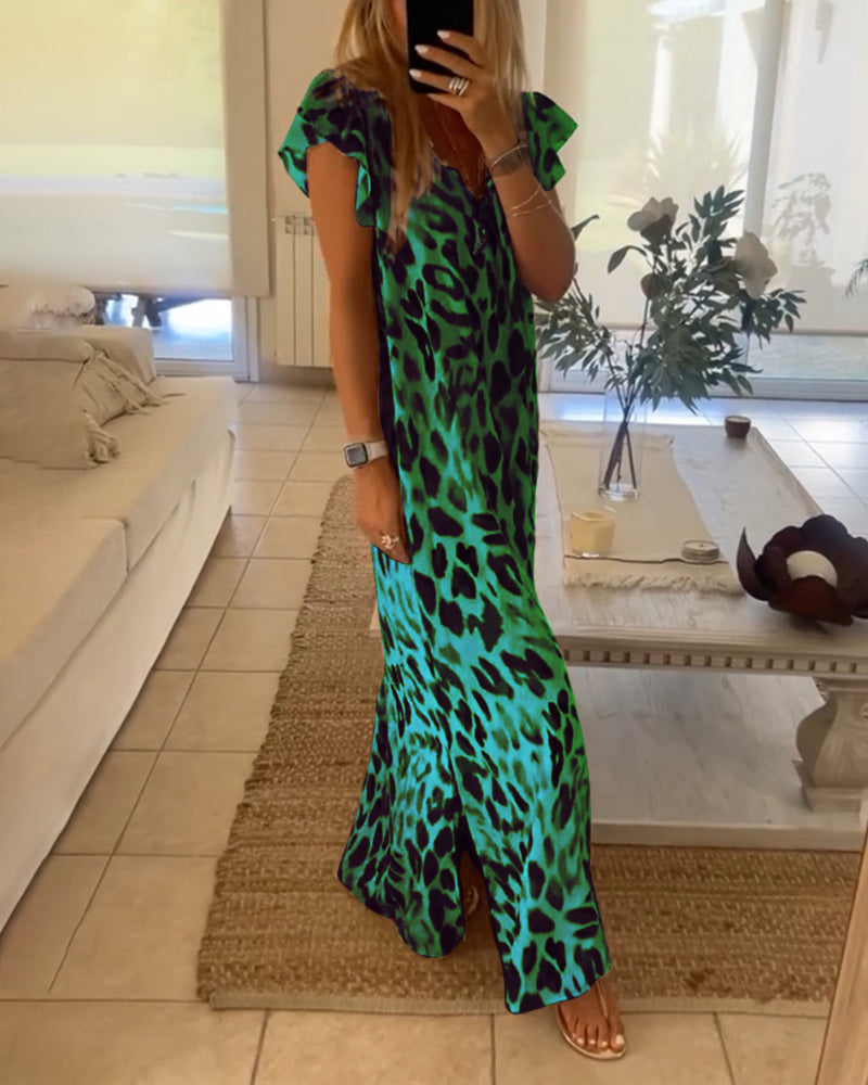 Leopardprint kjole med korte ærmer