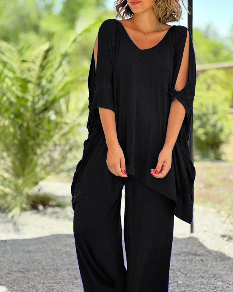 Ensfarvet todelt sæt i afslappet pasform