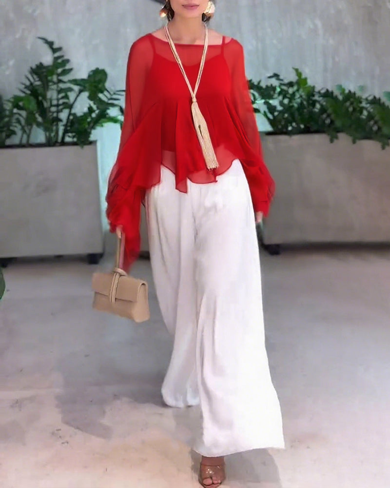 Bluse Med Elegant Ensfarvet Look