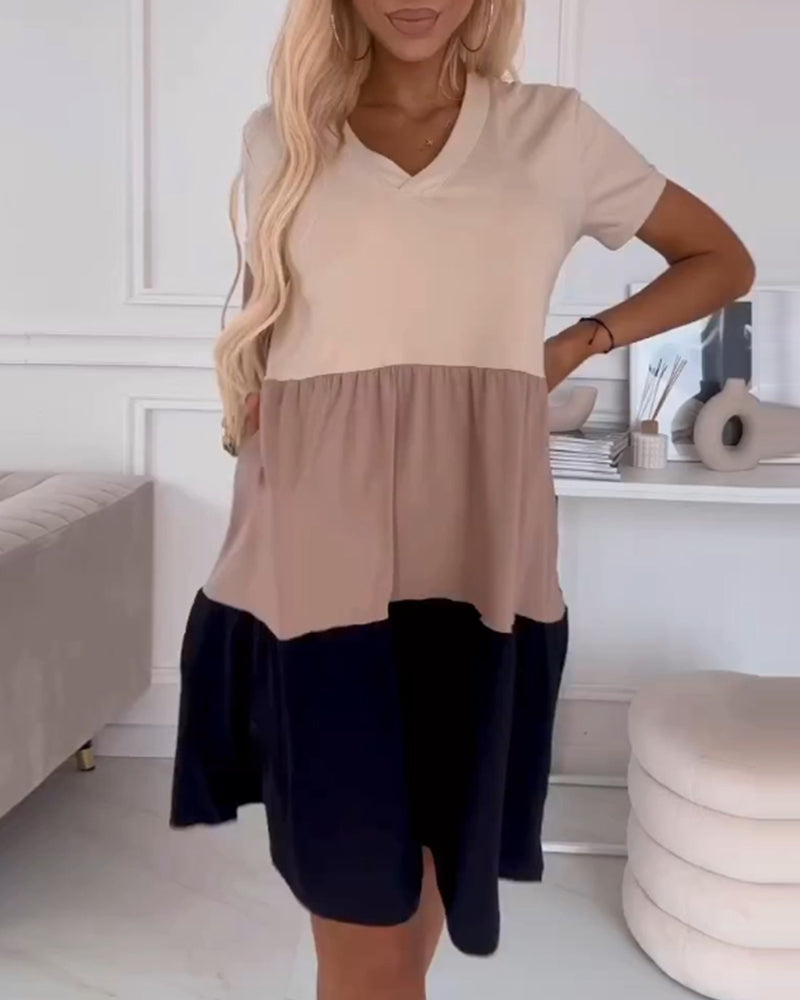 Farveblokmønstret kortærmet kjole