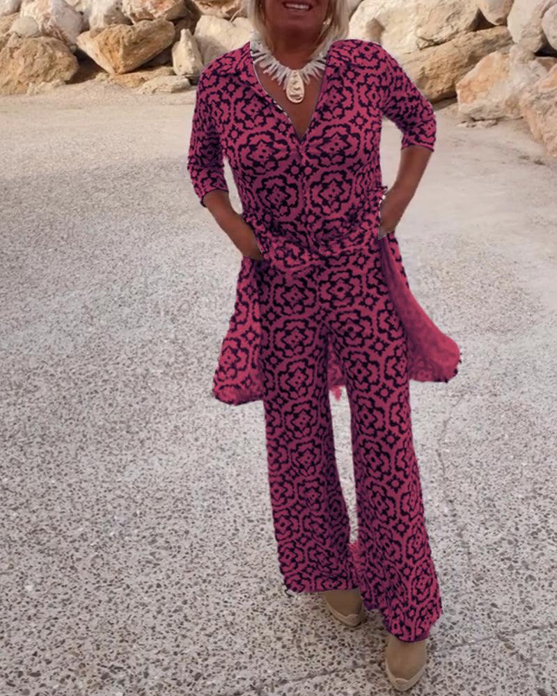 Mønstret to-delt sæt | Bluse og bukser