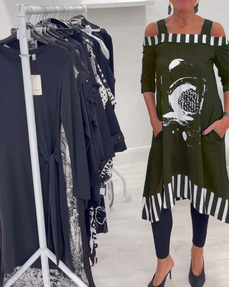 Kjole Off-Shoulder Uregelmæssig Løs Print