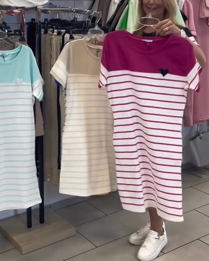 Kjole Rundhals Casual Stribet