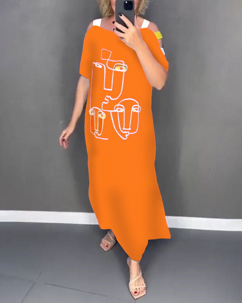 Kjole Kold Skulder Udhulning Print Slids