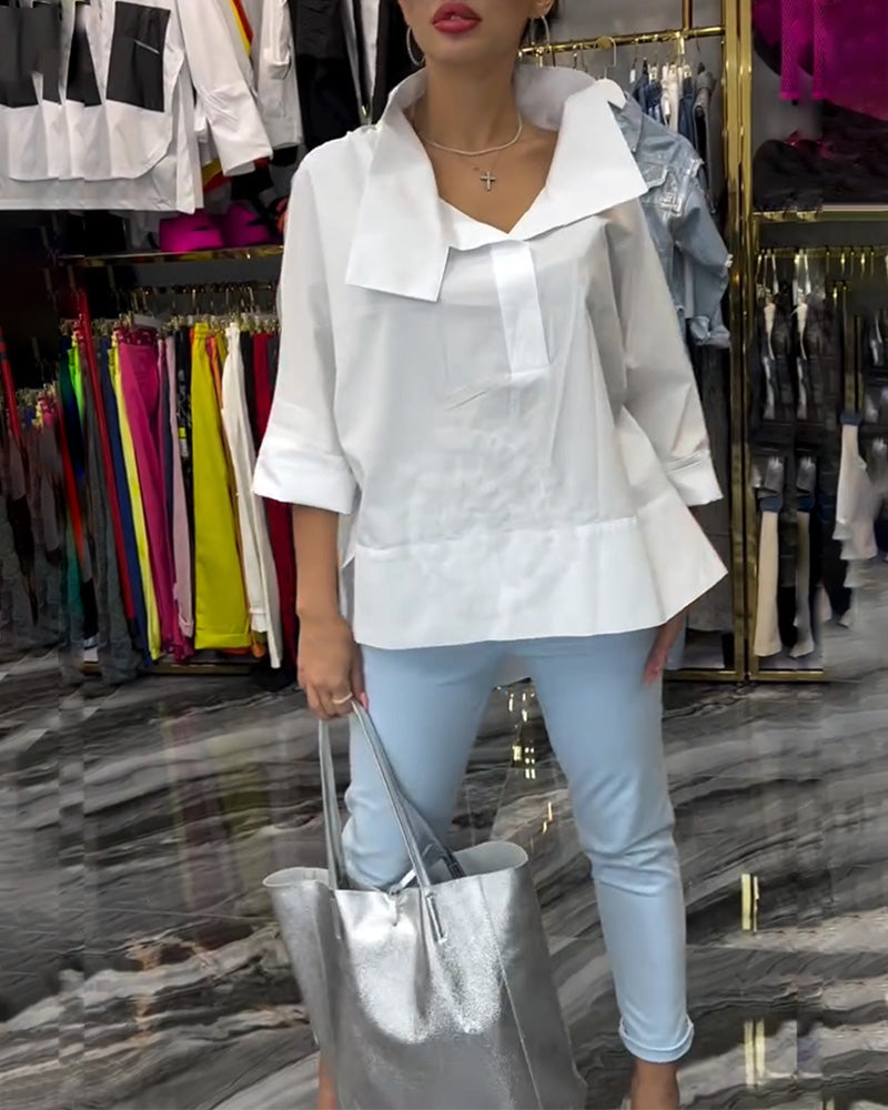 Blomsterbluse med lapel og blondepanel