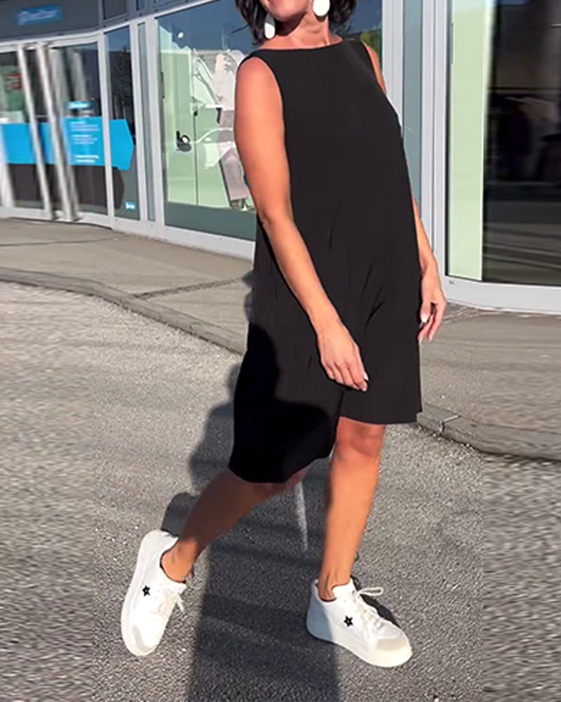 Kjole Uden Ærmer Ensfarvet Shift