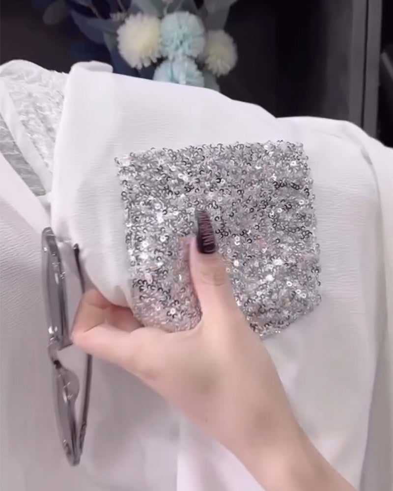 Revers-Paillet-Langærmet Bluse