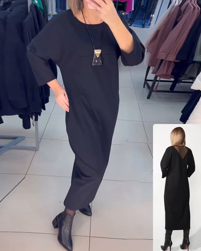 Maxikjole med lange ærmer og lommer