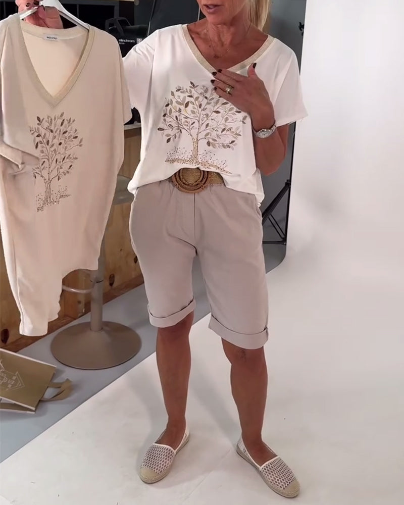 T-Shirt V-Hals Printet Alsidig