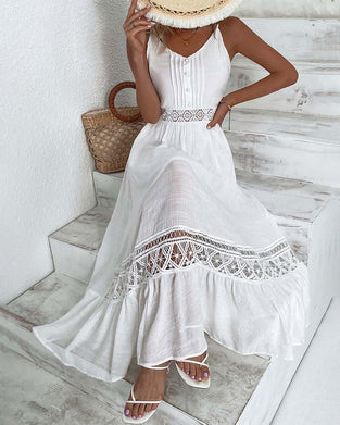 Hvid elegant kjole med blondepanel