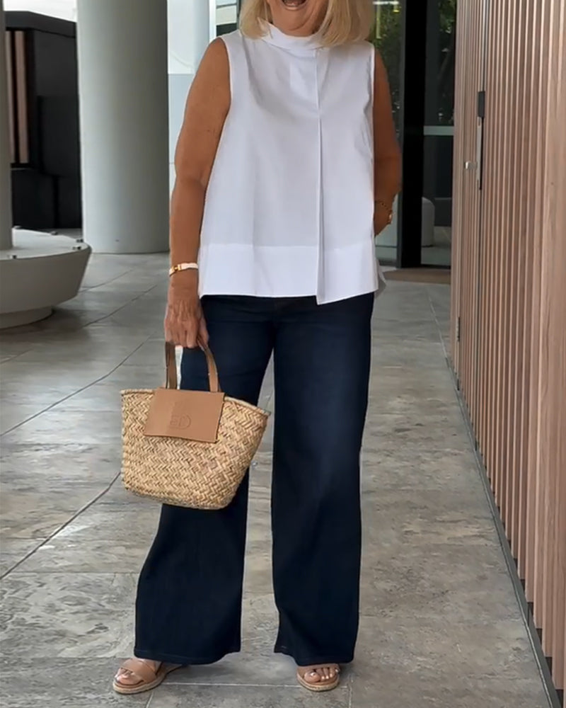 Bluse Ærmeløs Ensfarvet Simpel