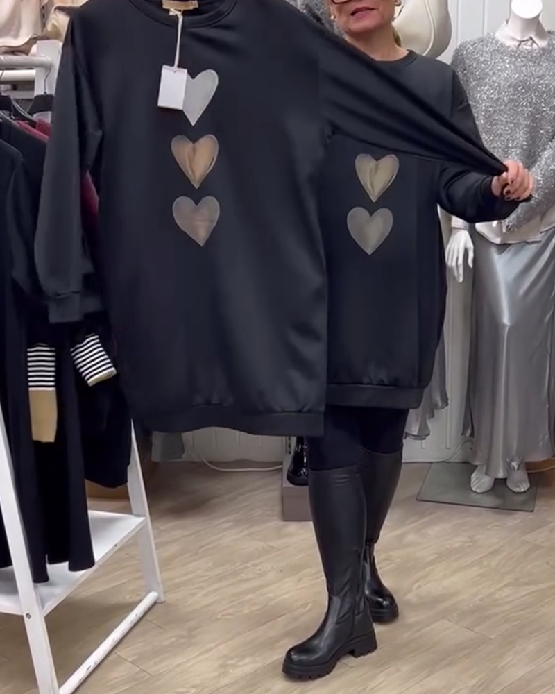 Kjole Shift Hjerte Mønster Casual