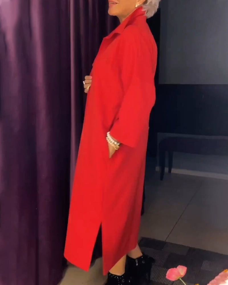 Lang kjole med lommer og skjortekrave