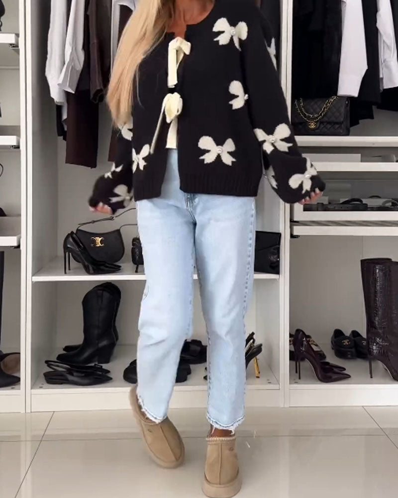 Cardigan med sløjfebinding og sløjfemotiv