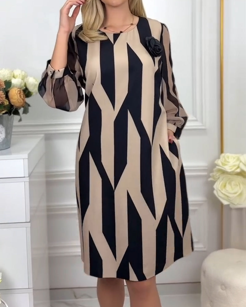 Kjole Rund Hals Lanterne Ærme Printet