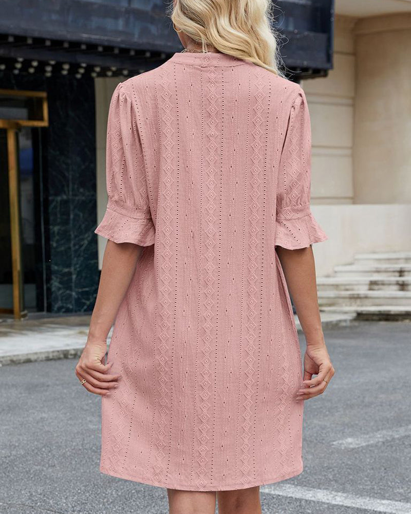 Kjole Ensfarvet V-hals