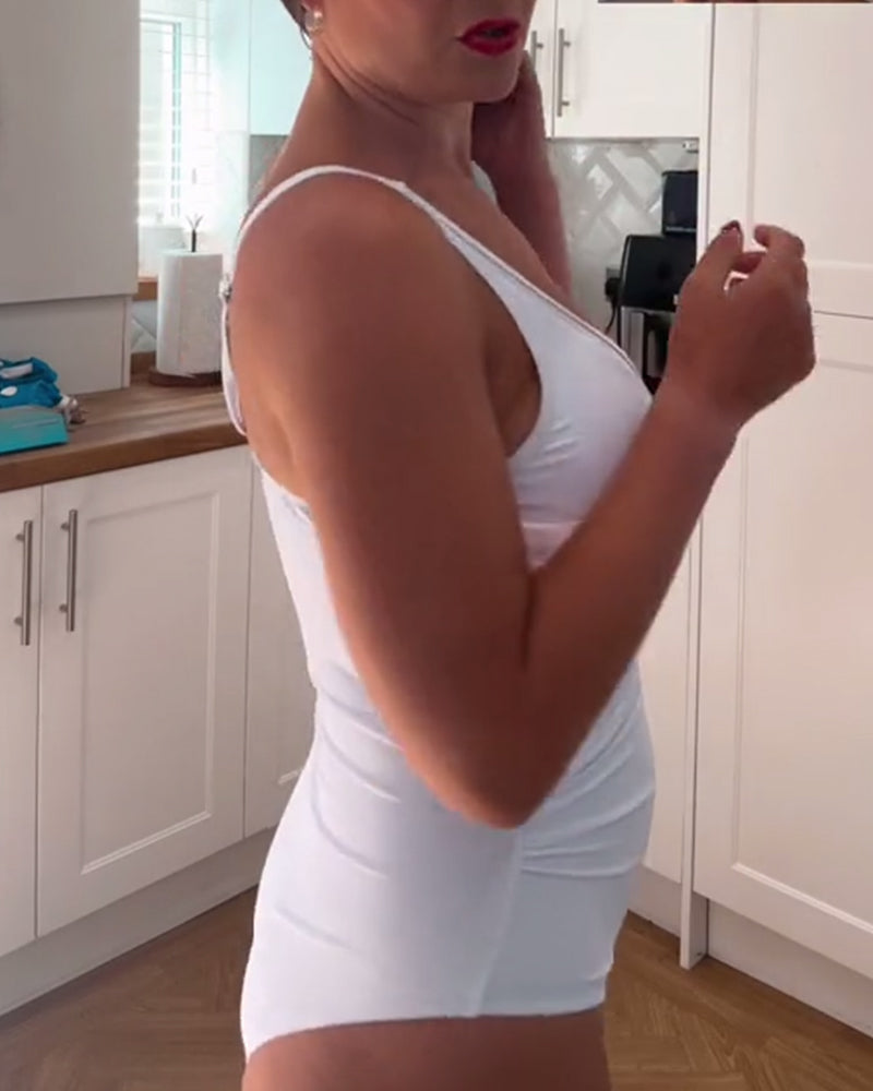 Hvid badedragt med meshpanel