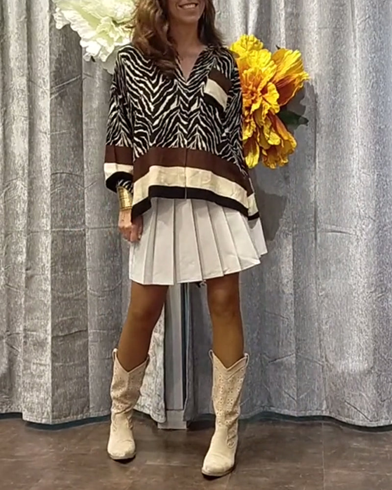 Bluse afslappet lomme zebra print