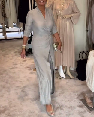 Elegant plisseret sølvfarvet jumpsuit