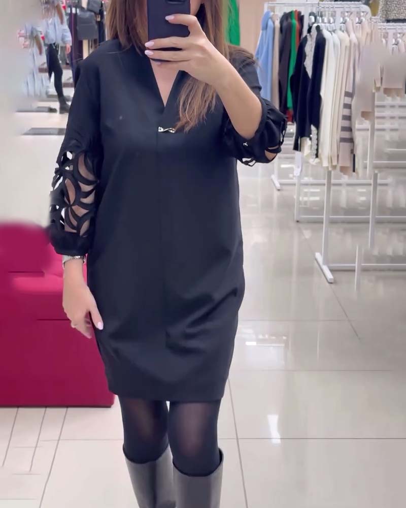 Kjole V-hals Lanterneærme Hul