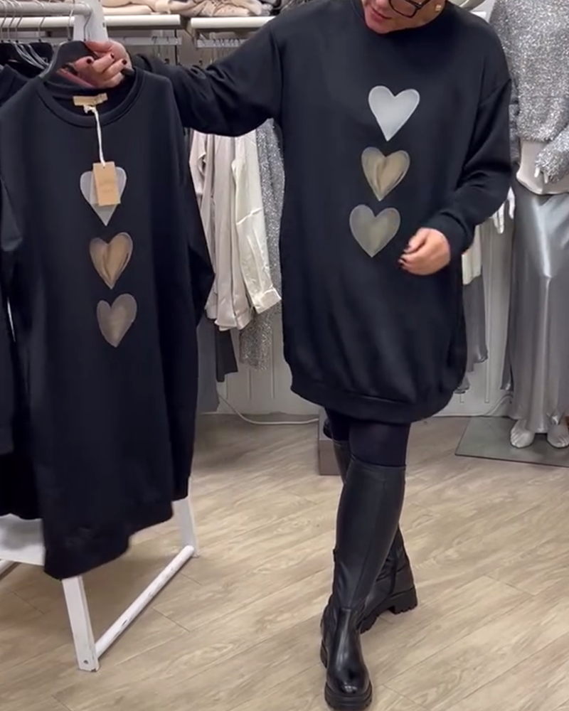Kjole Shift Hjerte Mønster Casual