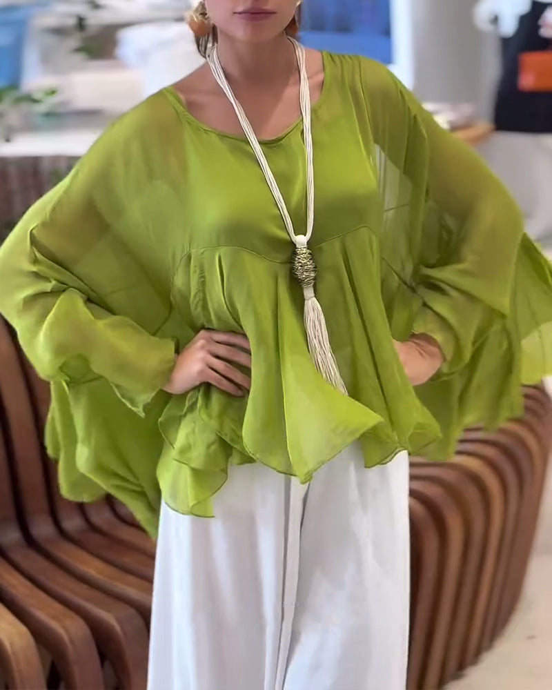 Bluse Med Elegant Ensfarvet Look