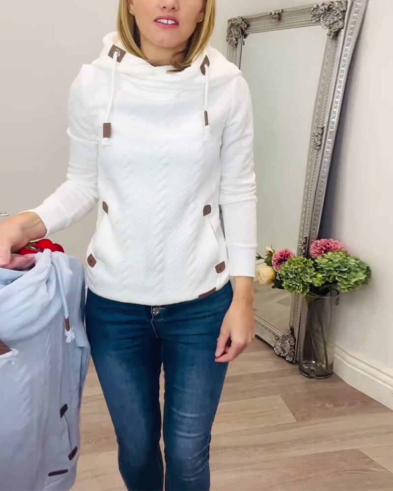 Hoodie Med Drawstring I Ensfarvet Casual Stil