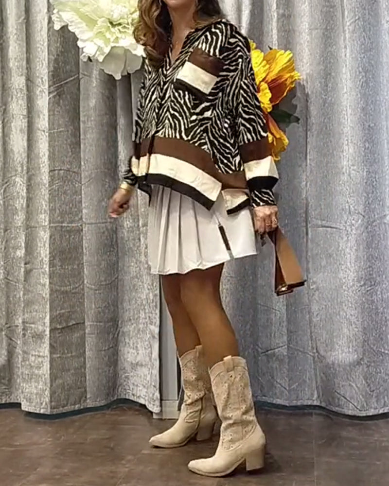 Bluse afslappet lomme zebra print