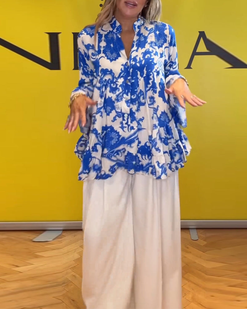 Frisk langærmet bluse med print